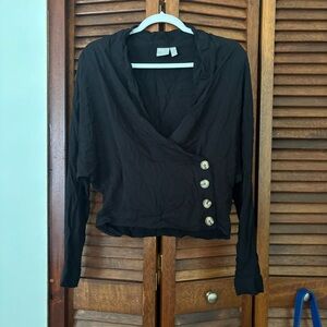 ASOS Black Wrap Blouse with Button Accents